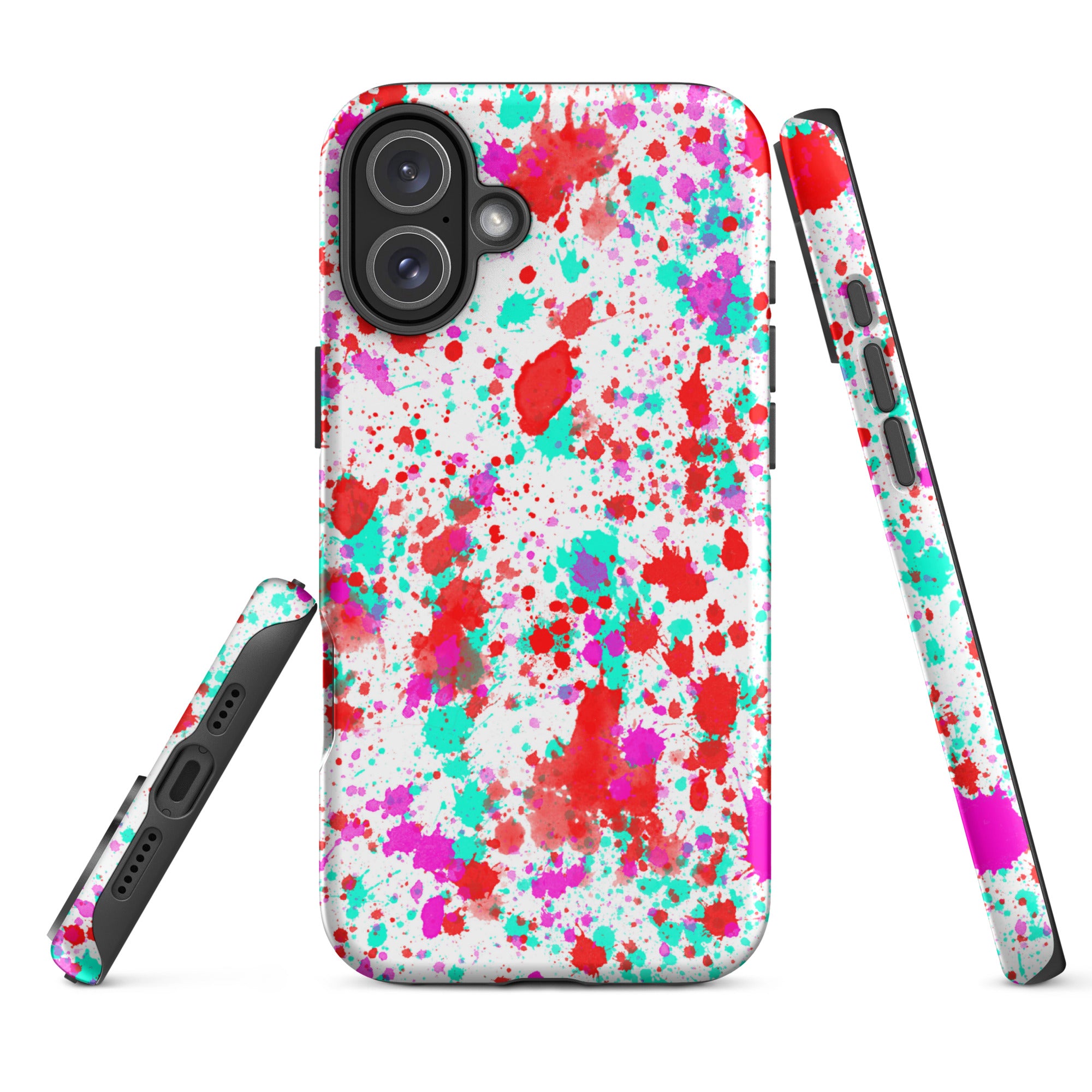 Tough Case for iPhone®- Paint Splatter Red with Cyan