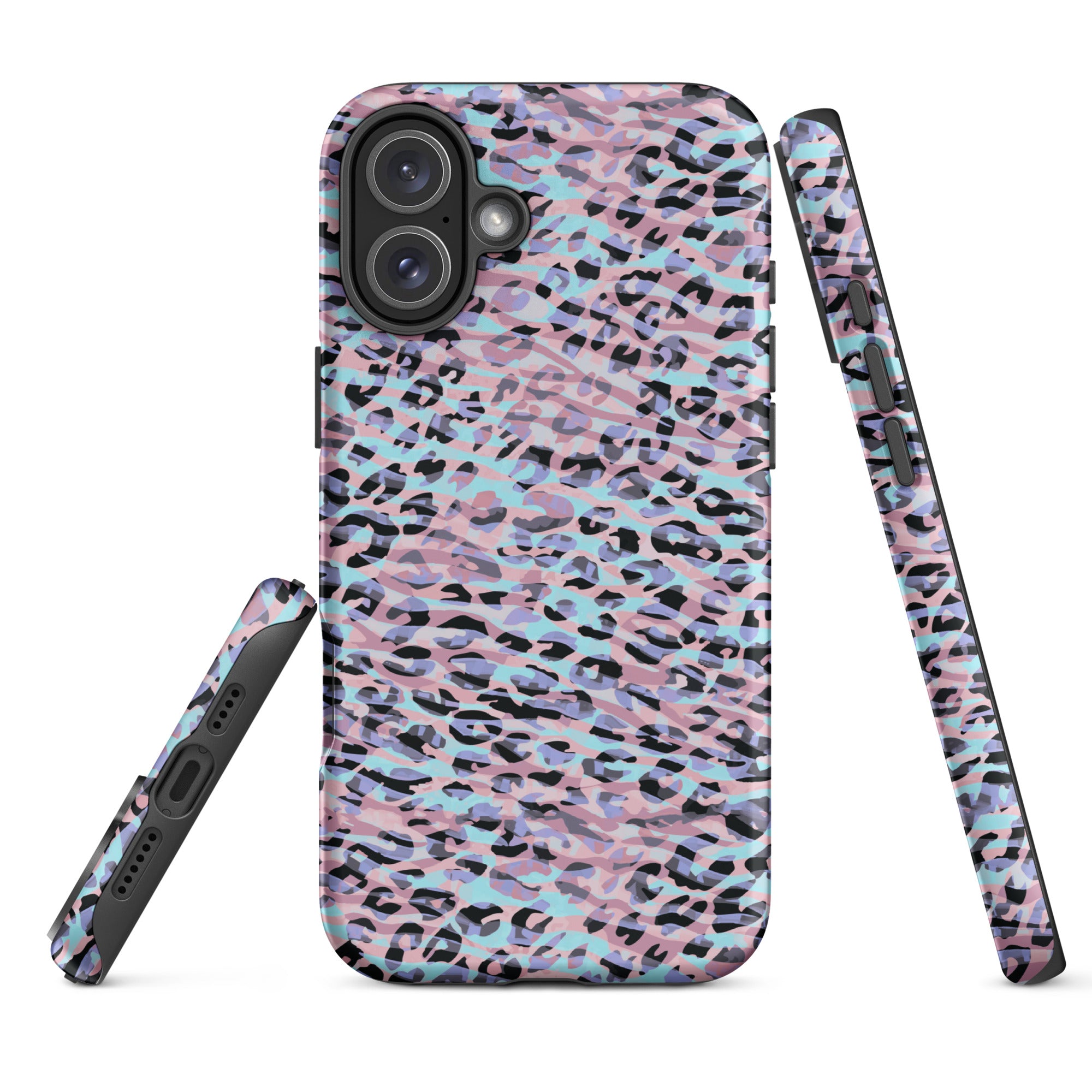 Tough Case for iPhone®- Zebra and Leopard Print Pink with Cyan