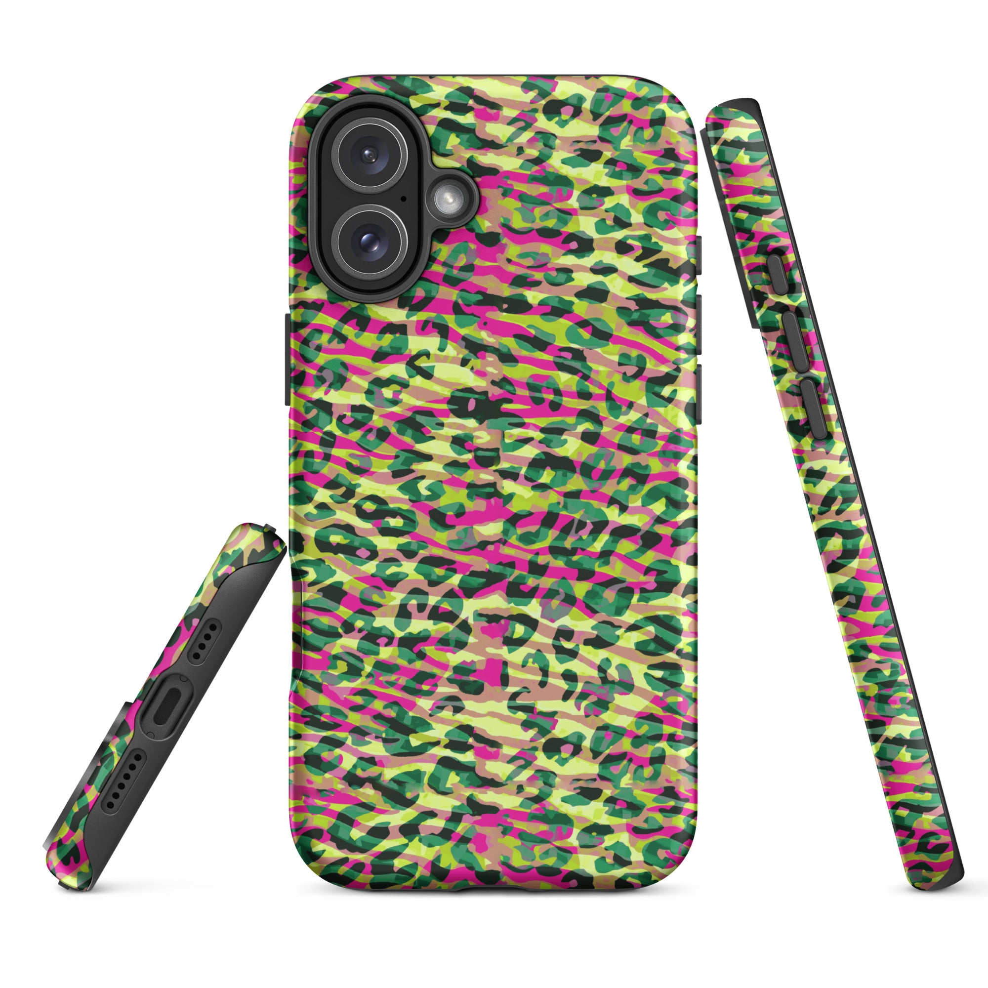 Tough Case for iPhone®-  Zebra and Leopard Print Magenta with Yellow