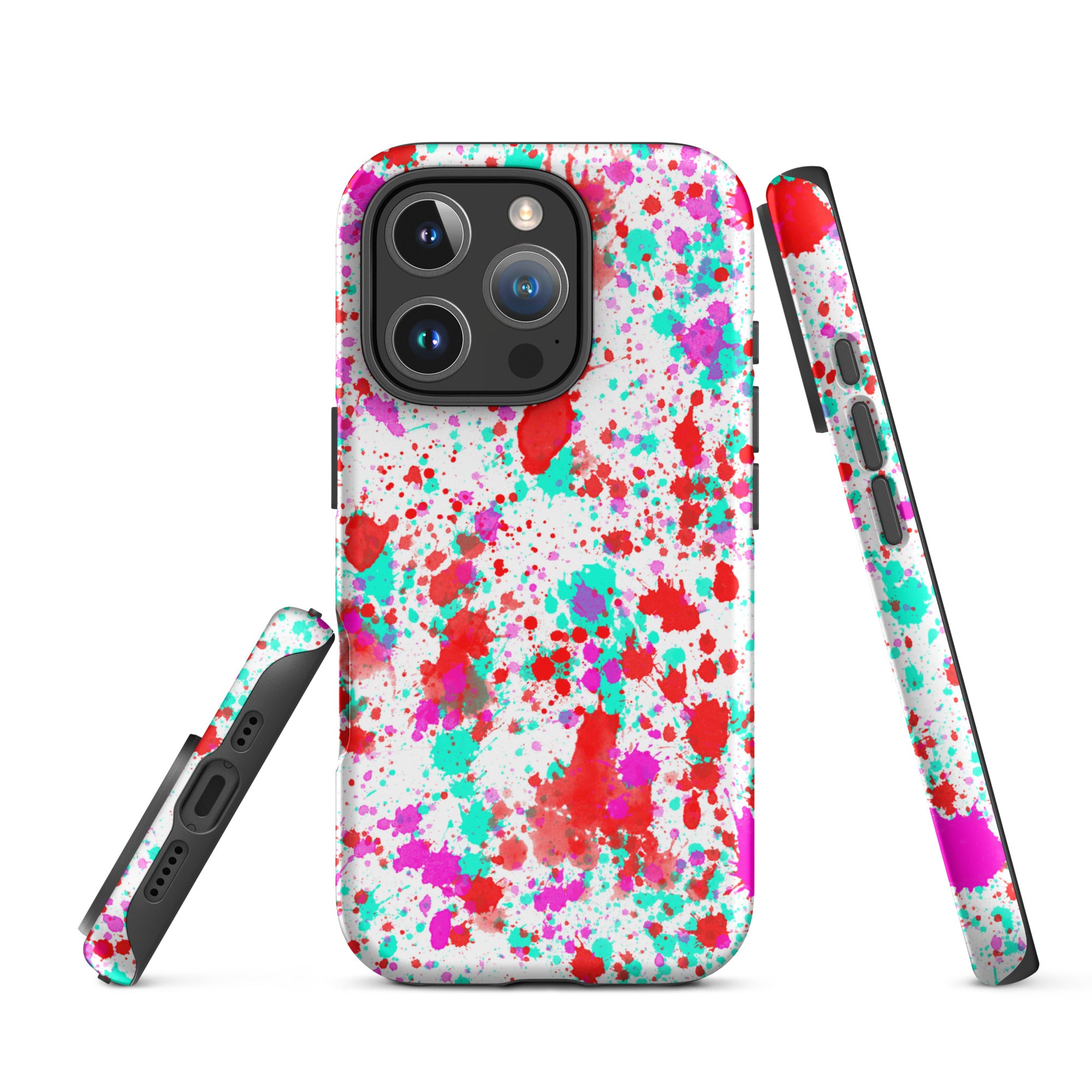 Tough Case for iPhone®- Paint Splatter Red with Cyan