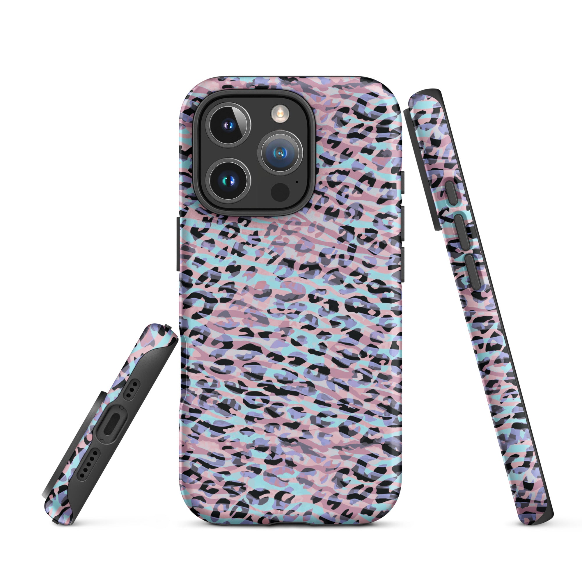 Tough Case for iPhone®- Zebra and Leopard Print Pink with Cyan