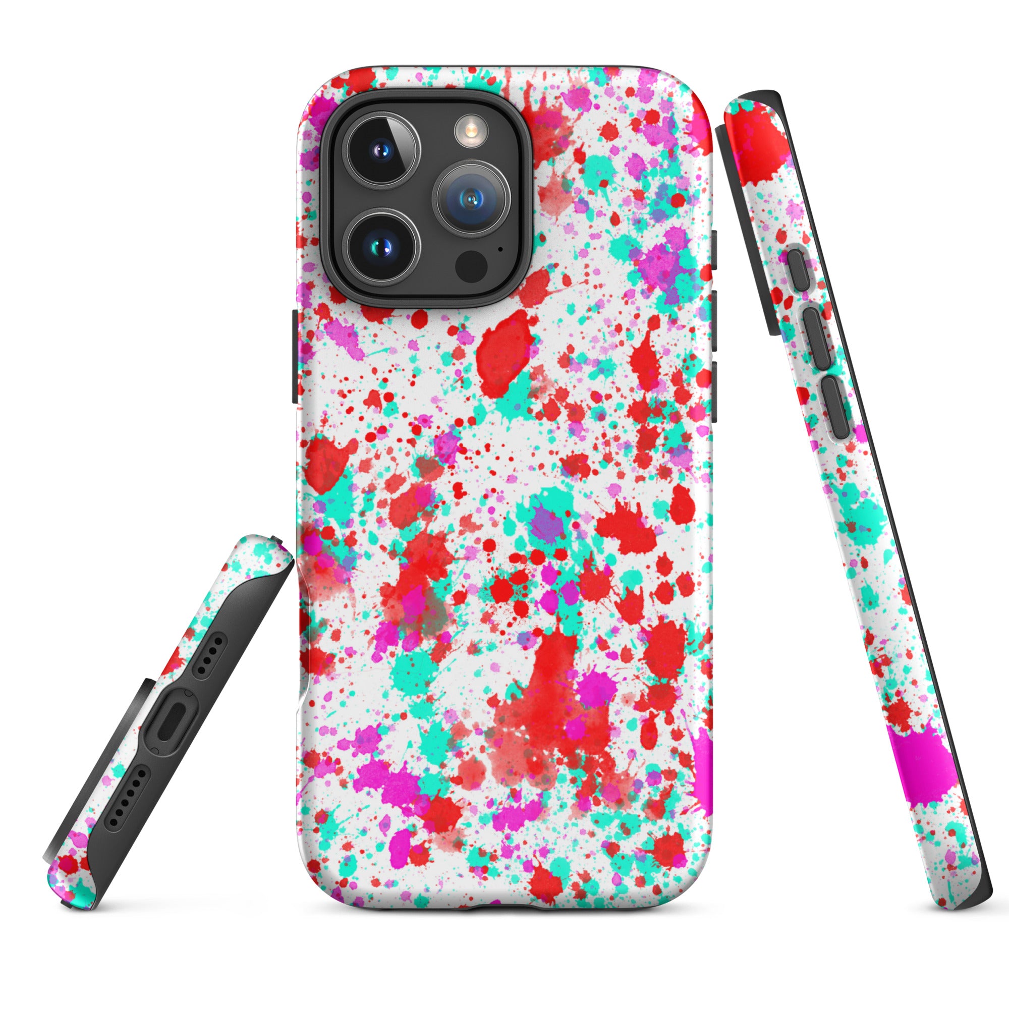 Tough Case for iPhone®- Paint Splatter Red with Cyan