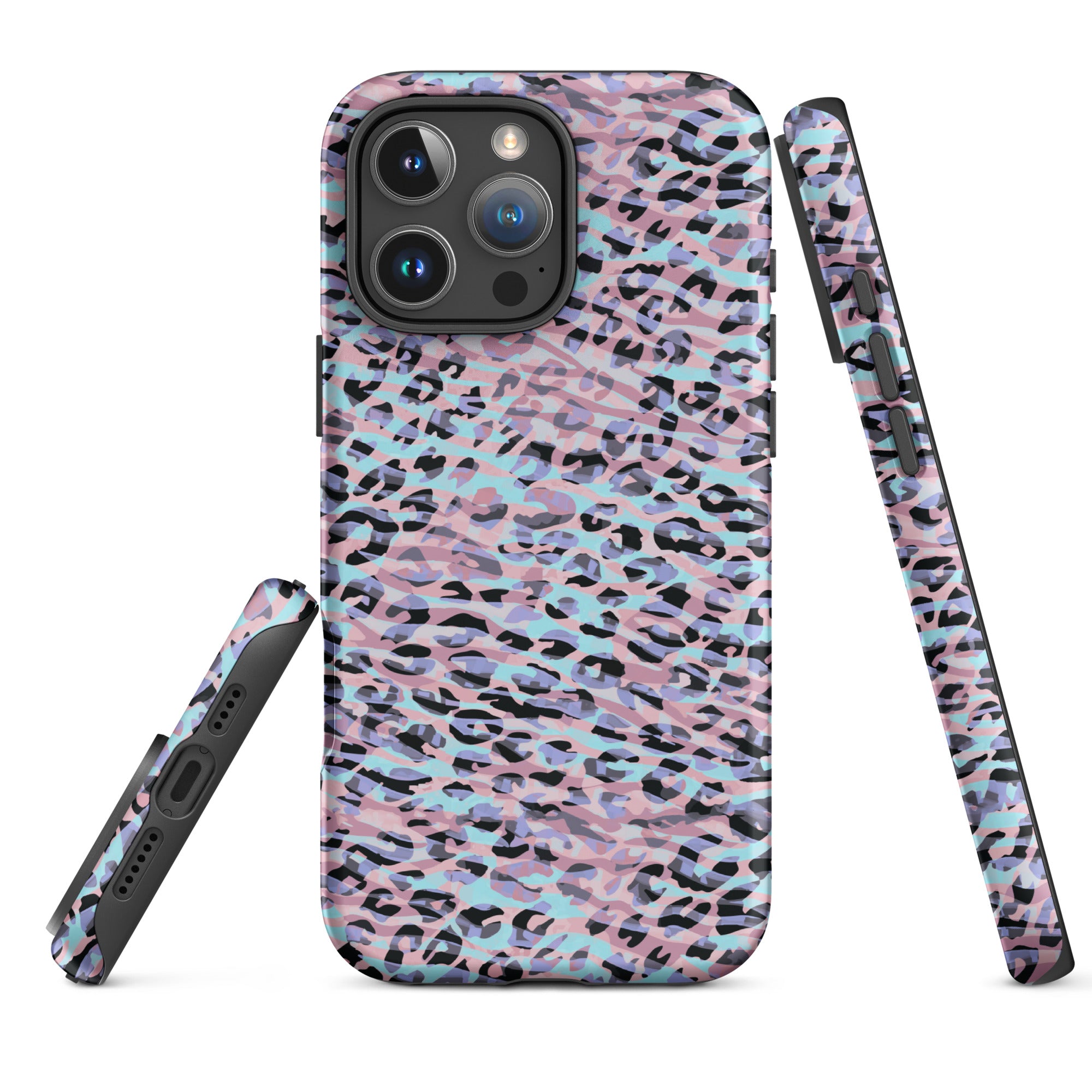 Tough Case for iPhone®- Zebra and Leopard Print Pink with Cyan