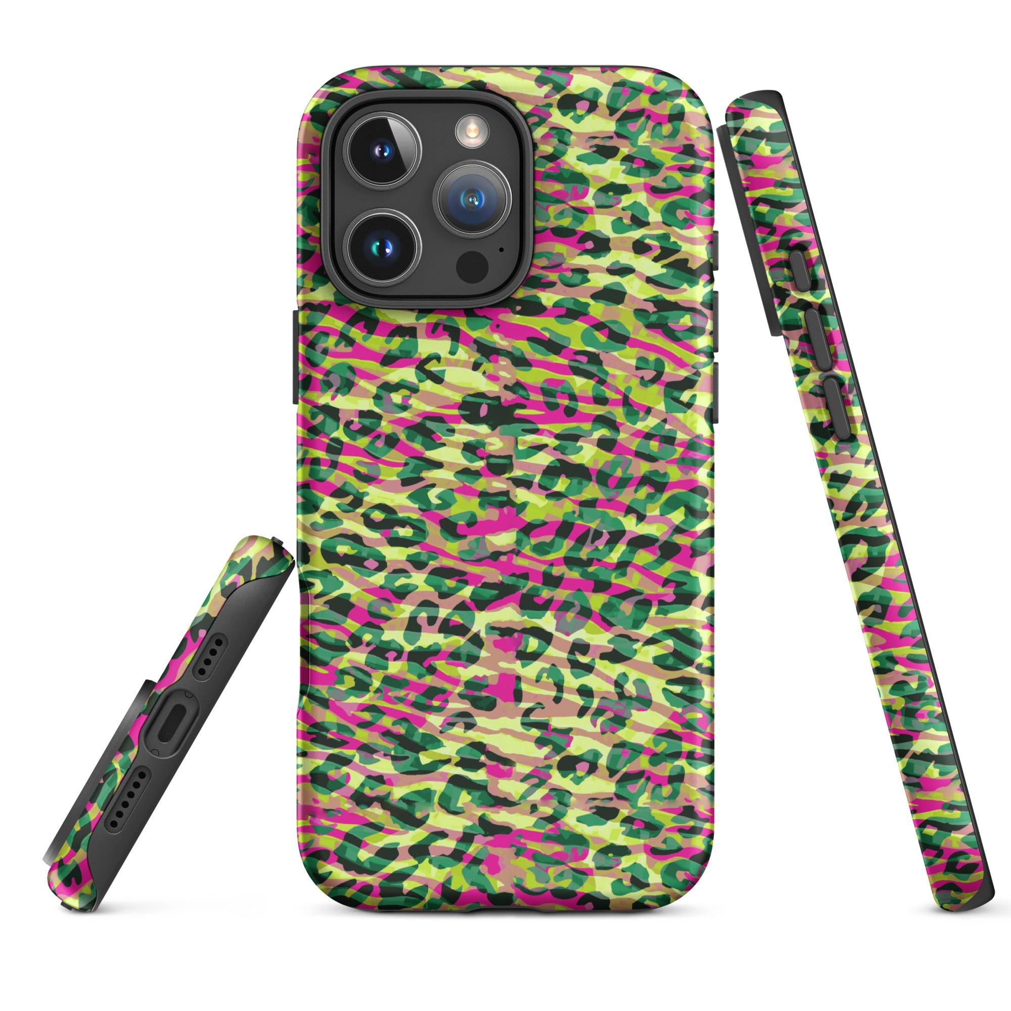 Tough Case for iPhone®-  Zebra and Leopard Print Magenta with Yellow