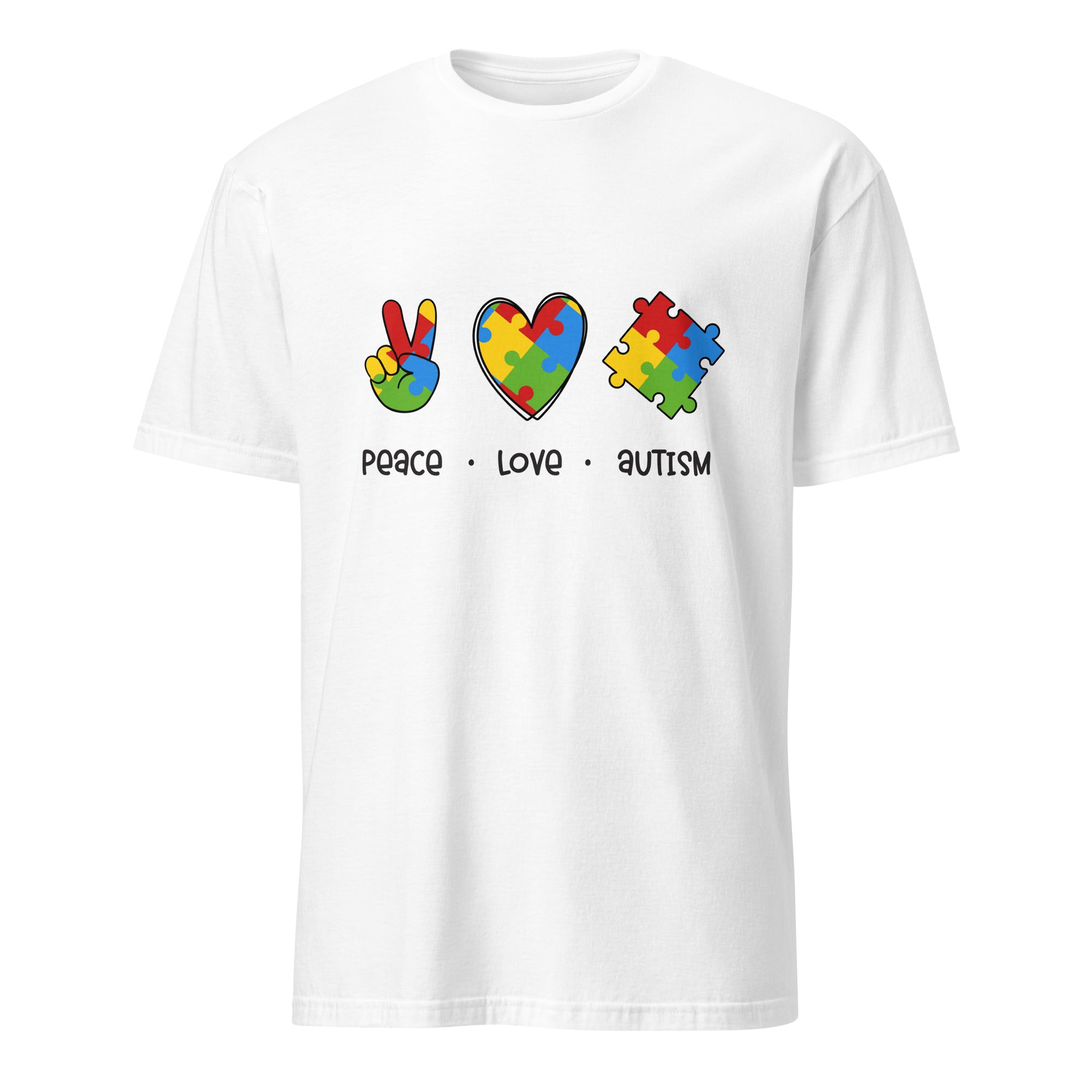 Short-Sleeve Unisex T-Shirt- Peace Love Autism