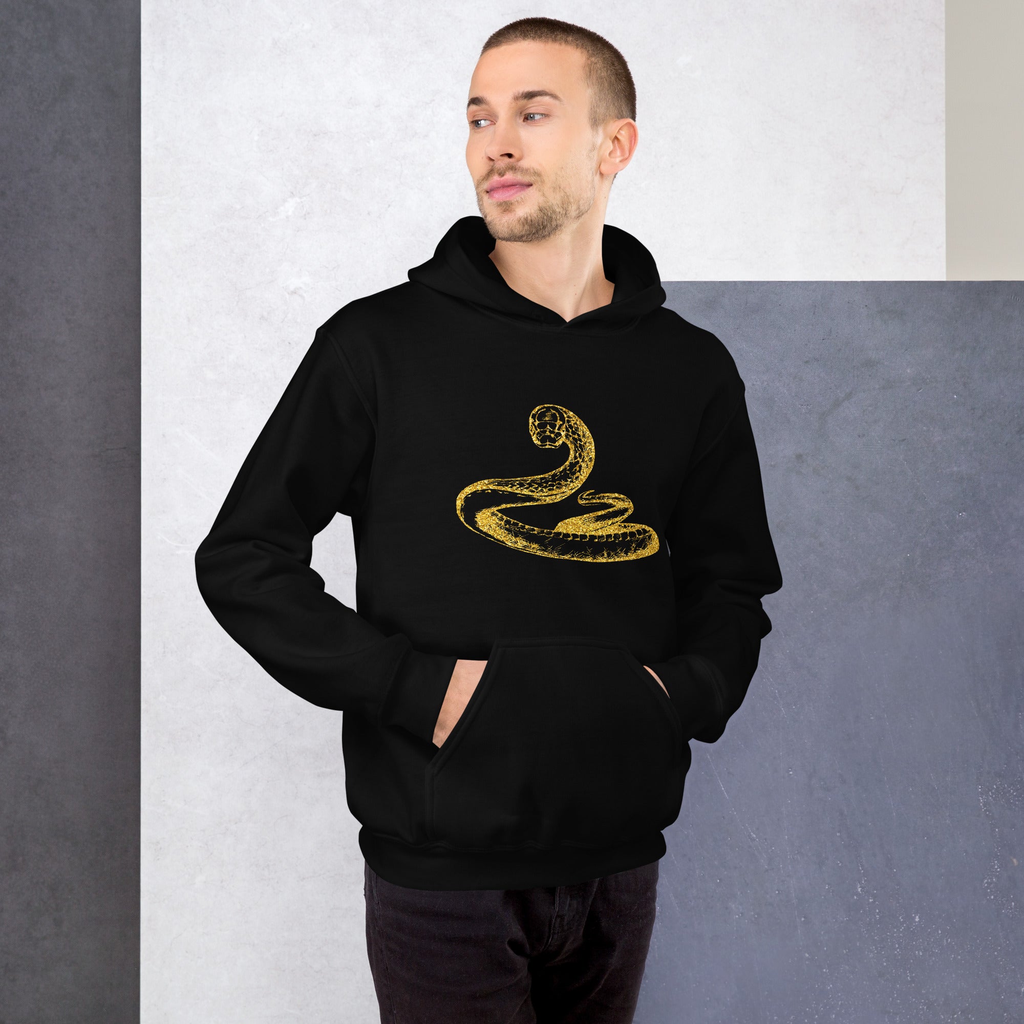 Unisex Hoodie- Snake Gold Print