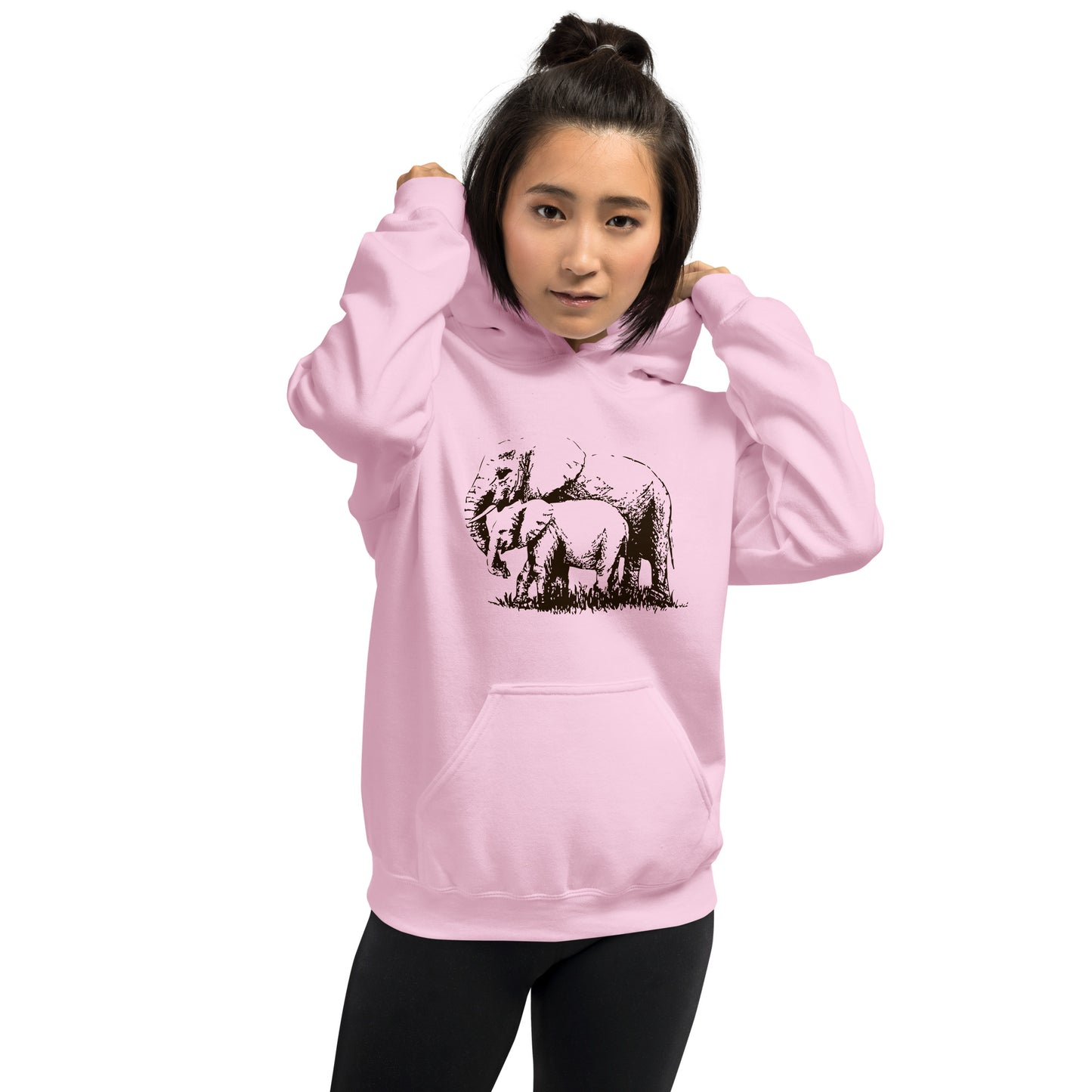 Unisex Hoodie- Hand drawn Elephant Mono