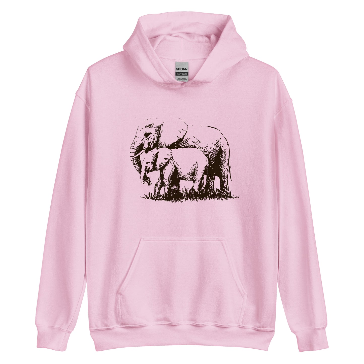 Unisex Hoodie- Hand drawn Elephant Mono