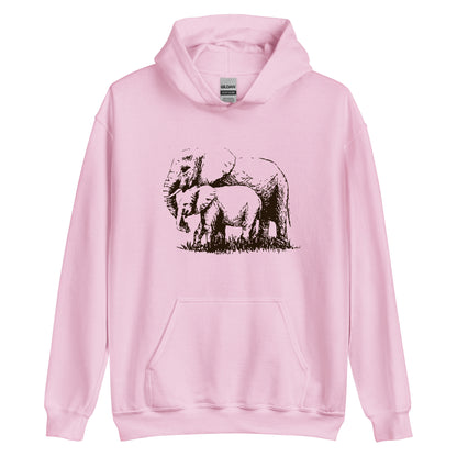 Unisex Hoodie- Hand drawn Elephant Mono