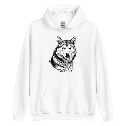 Unisex Hoodie- Hand drawn Wolf Mono