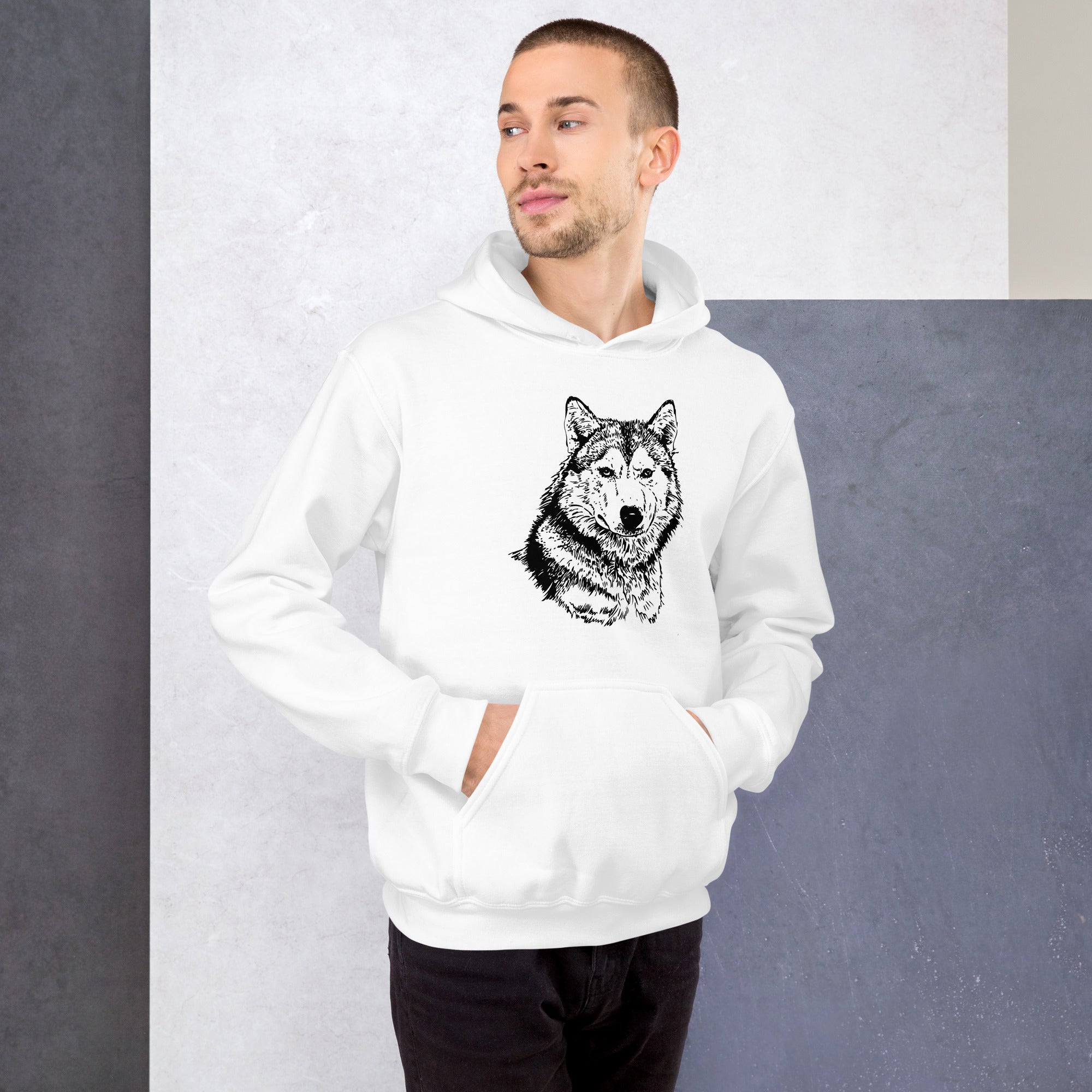 Unisex Hoodie- Hand drawn Wolf Mono