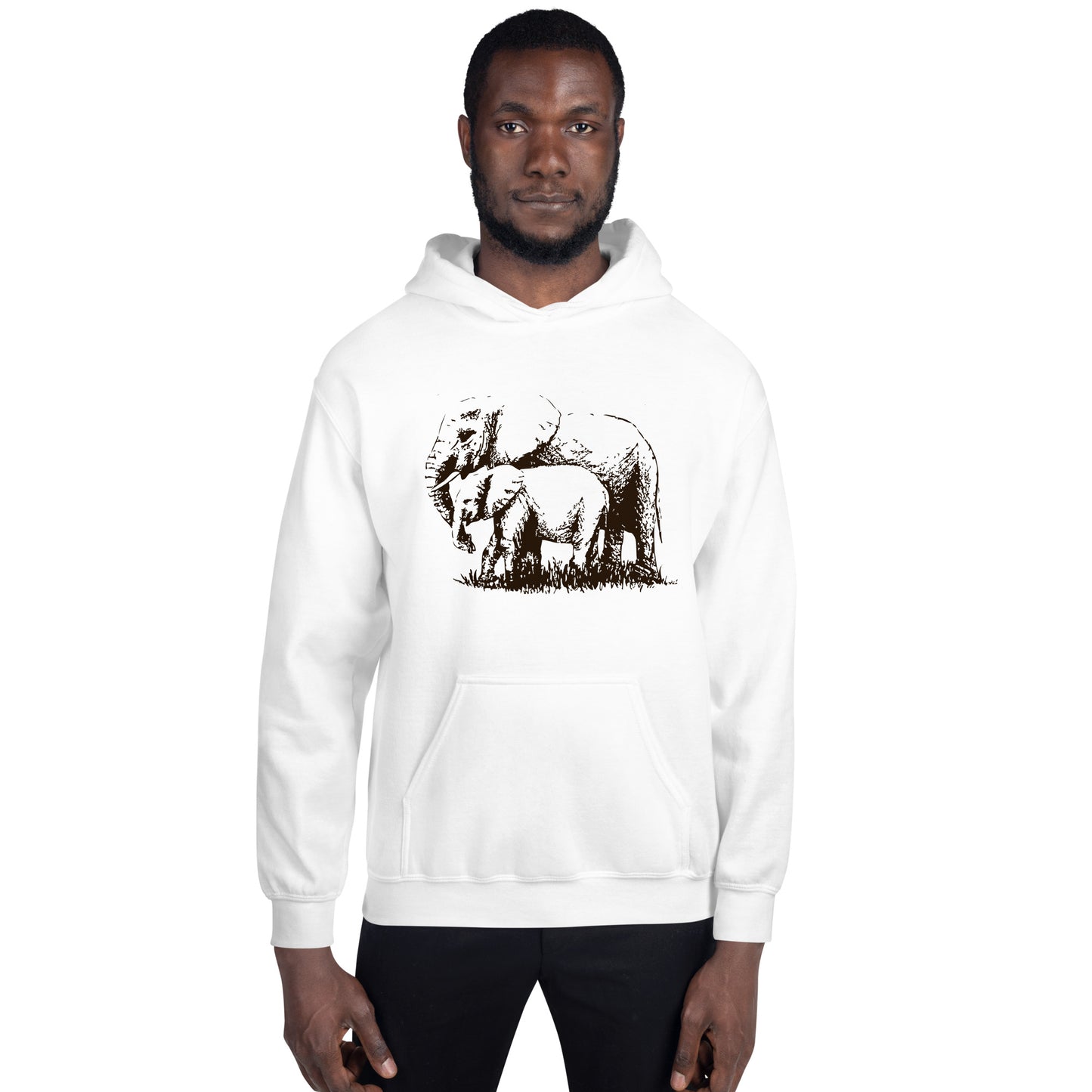 Unisex Hoodie- Hand drawn Elephant Mono