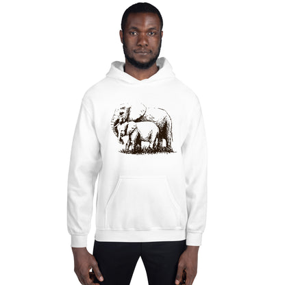 Unisex Hoodie- Hand drawn Elephant Mono