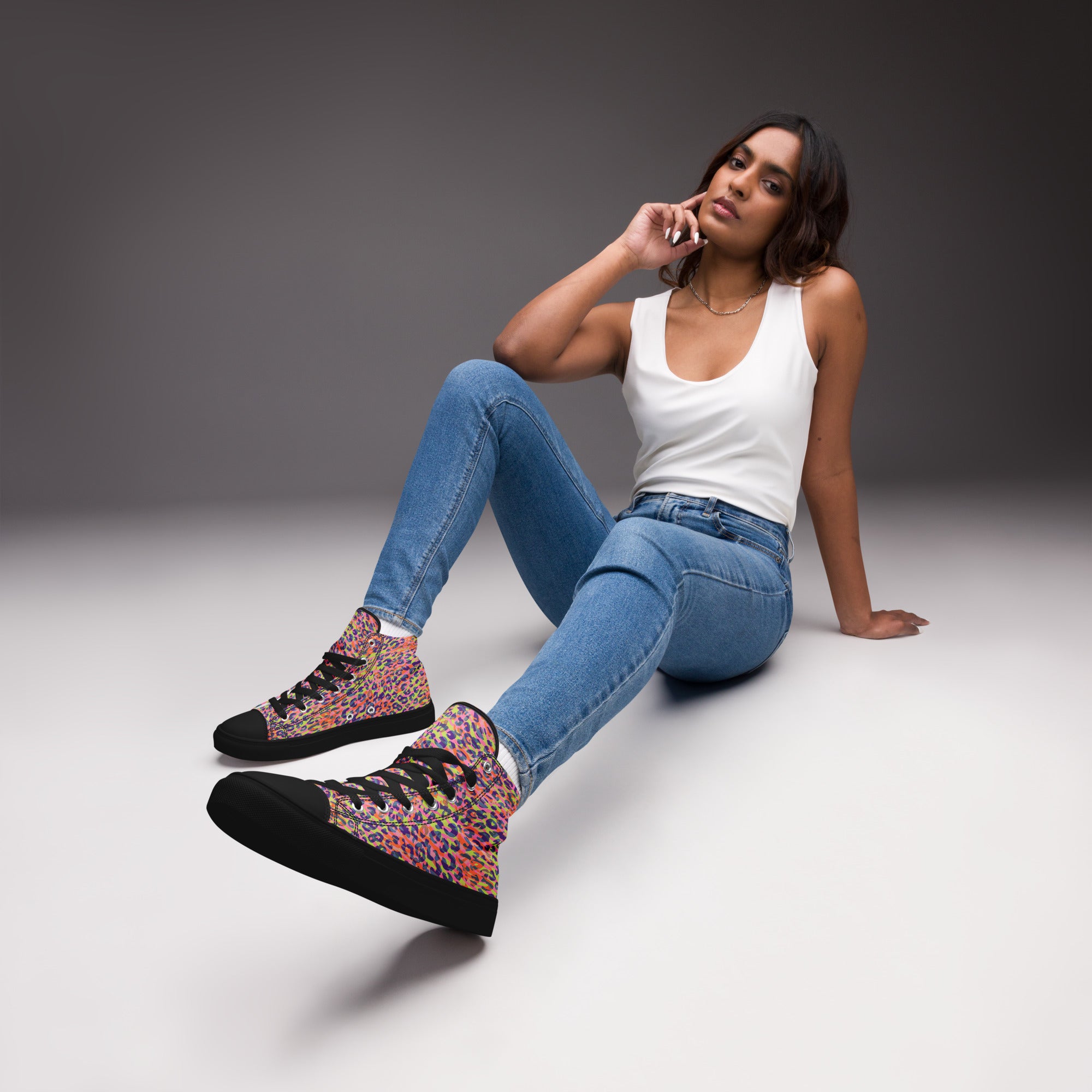 Women’s high top canvas shoes- Zebra and Leopard Print Orange with Yellow