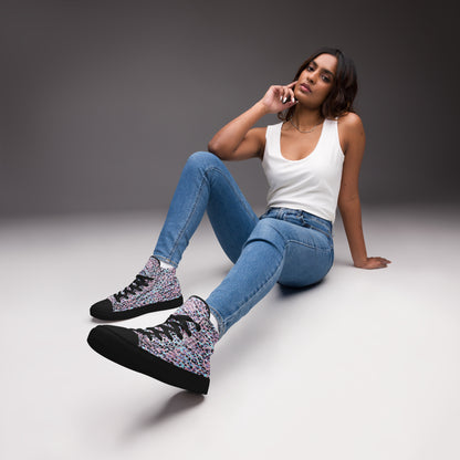 Women’s high top canvas shoes- Zebra and Leopard Print Pink with Cyan