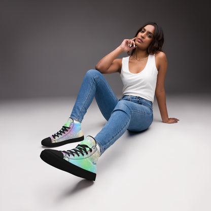 Women’s high top canvas shoes- Rainbow Holographic Glitter