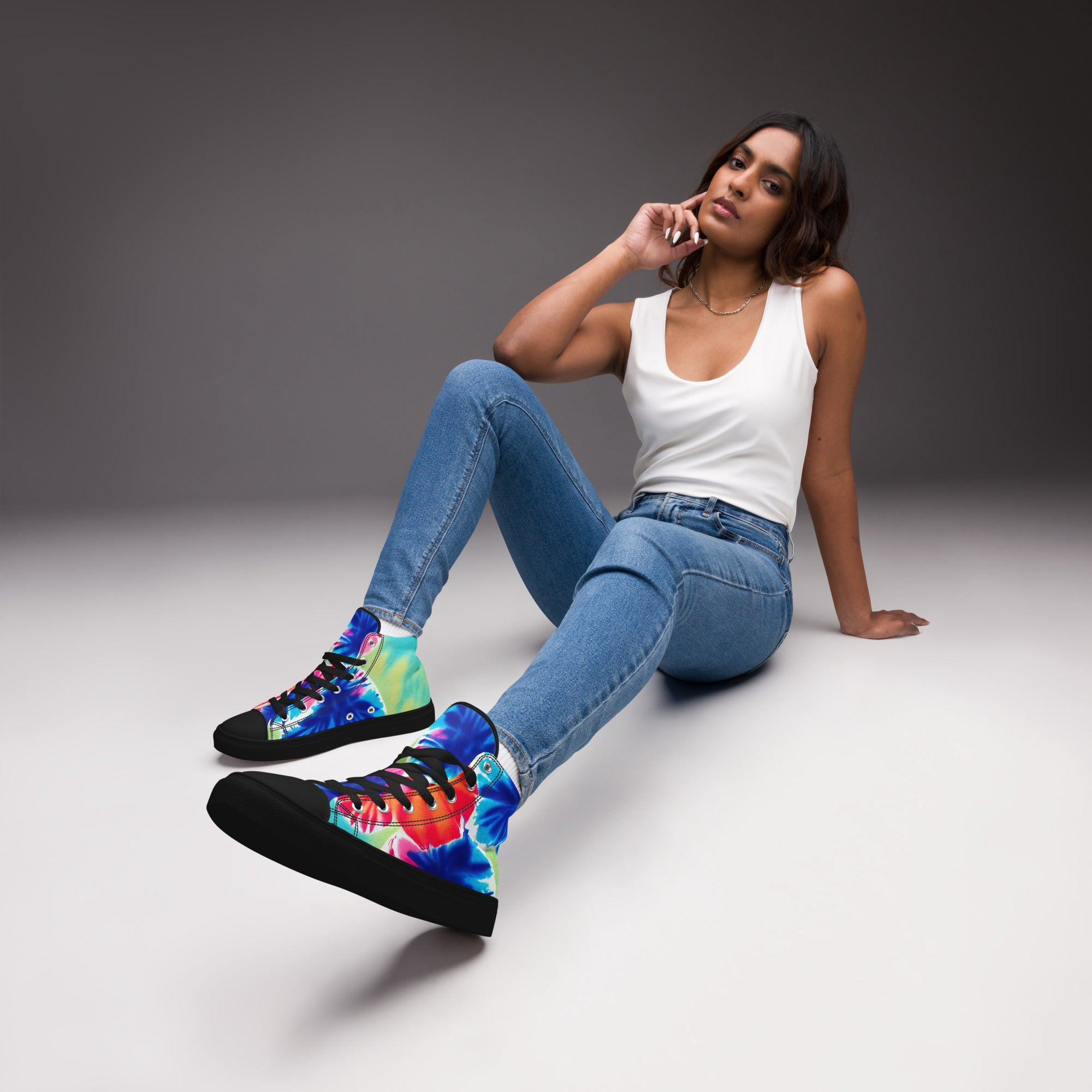 Women’s high top canvas shoes- Hearts Tie Dye Pattern I