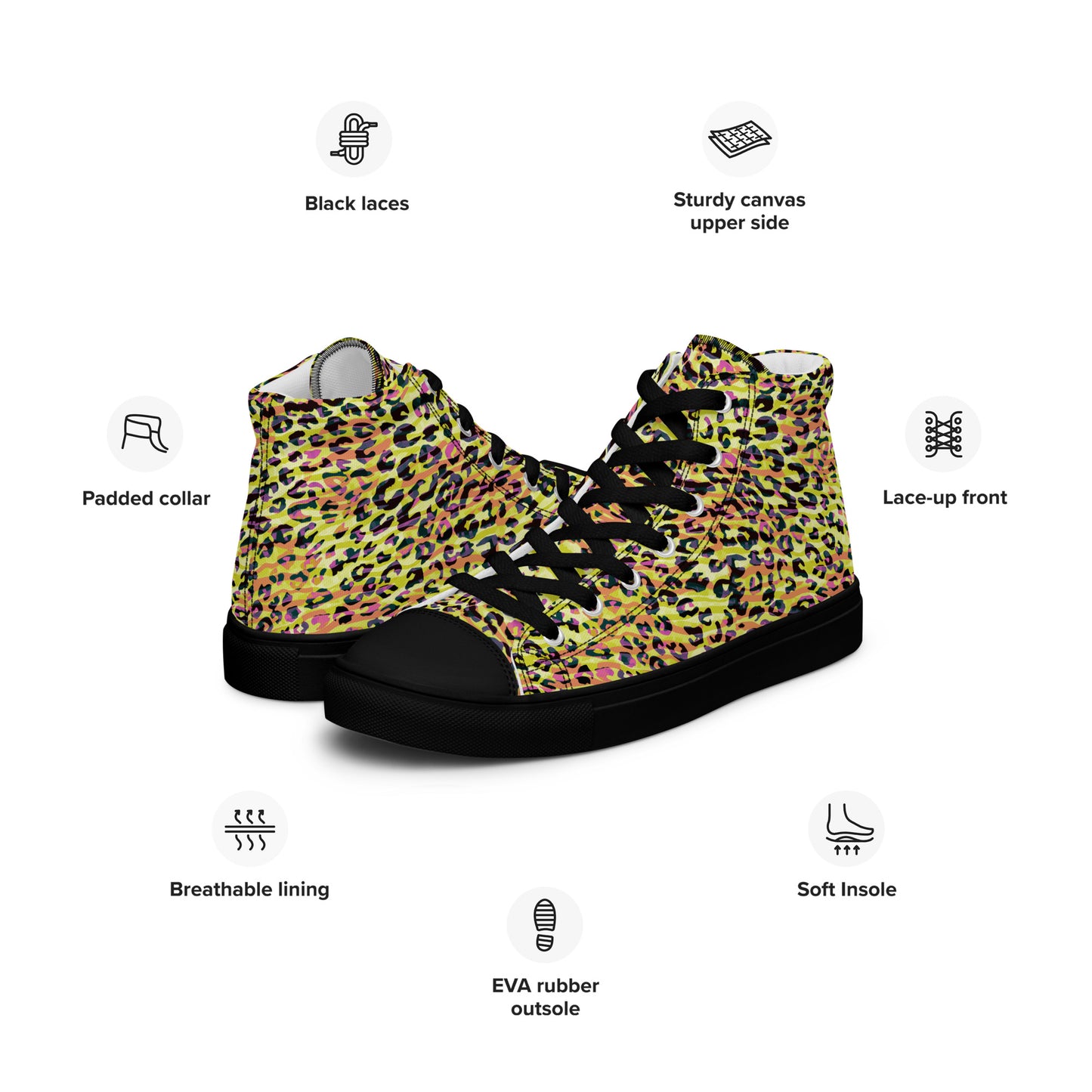 Women’s high top canvas shoes- Zebra and Leopard Print Yellow with Orange