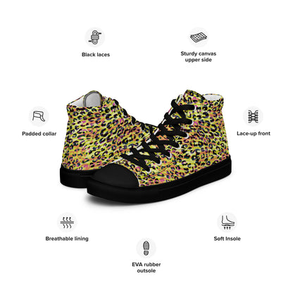 Women’s high top canvas shoes- Zebra and Leopard Print Yellow with Orange