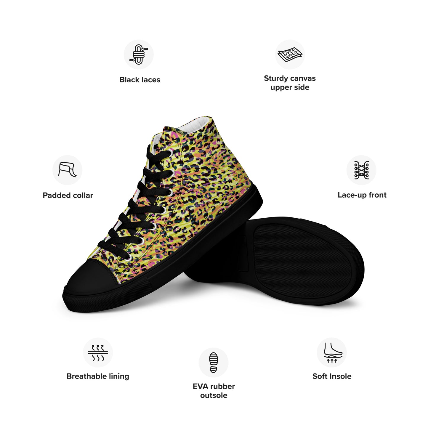 Women’s high top canvas shoes- Zebra and Leopard Print Yellow with Orange