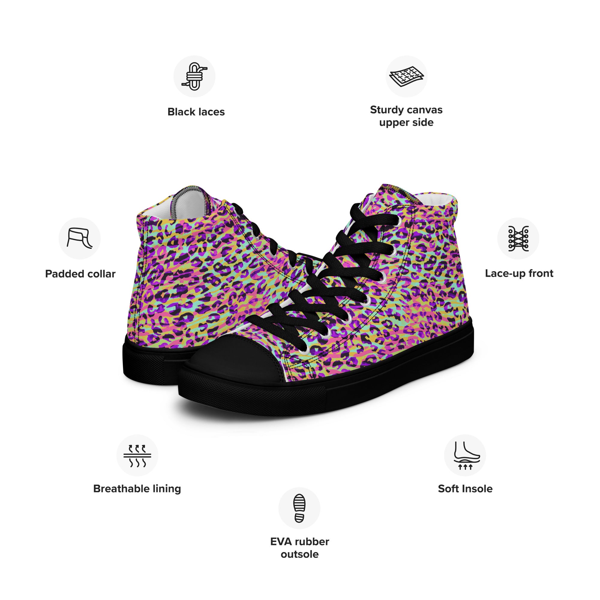 Women’s high top canvas shoes- Zebra and Leopard Print Pink with Yellow