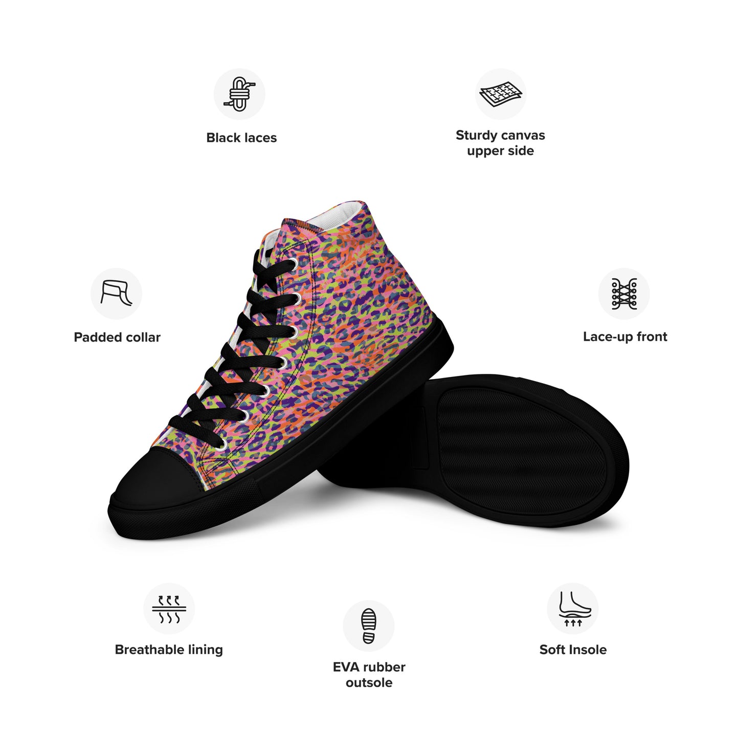 Women’s high top canvas shoes- Zebra and Leopard Print Orange with Yellow