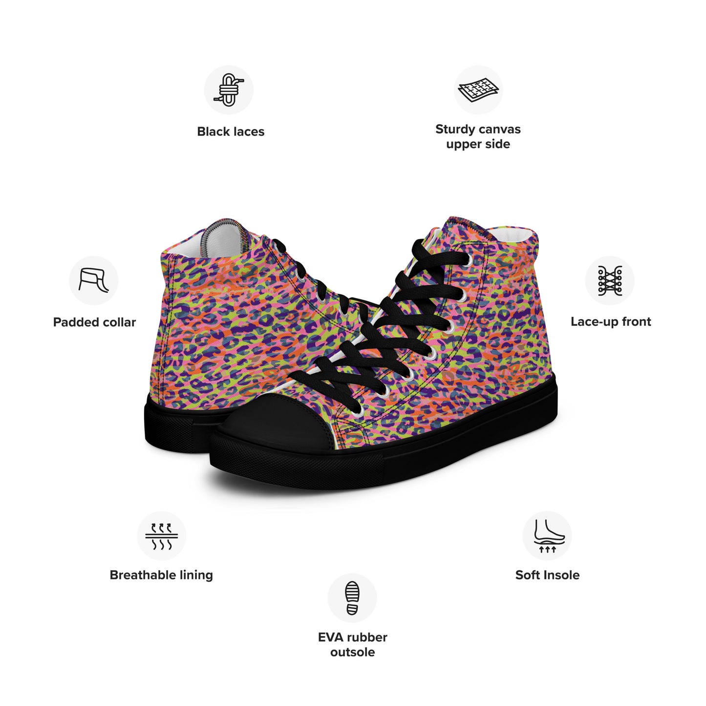 Women’s high top canvas shoes- Zebra and Leopard Print Orange with Yellow