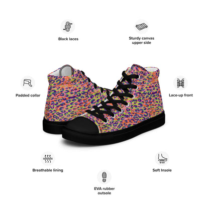 Women’s high top canvas shoes- Zebra and Leopard Print Orange with Yellow