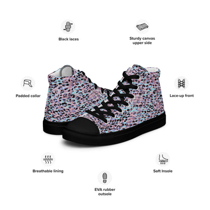 Women’s high top canvas shoes- Zebra and Leopard Print Pink with Cyan