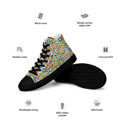Women’s high top canvas shoes- Zebra and Leopard Print Cyan with Yellow