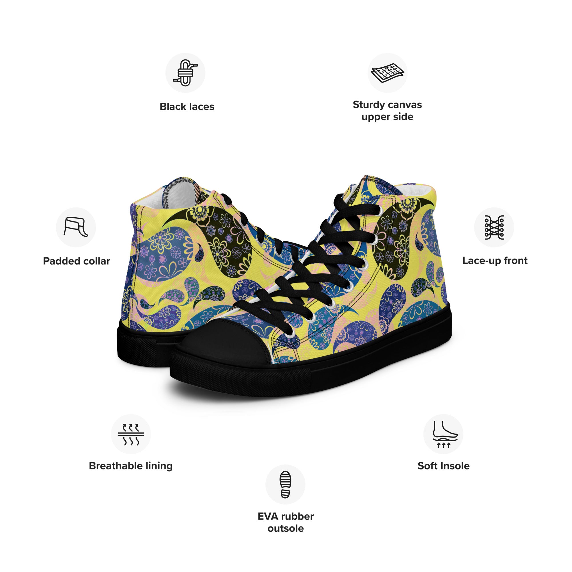 Women’s high top canvas shoes- Paisley Pattern 03