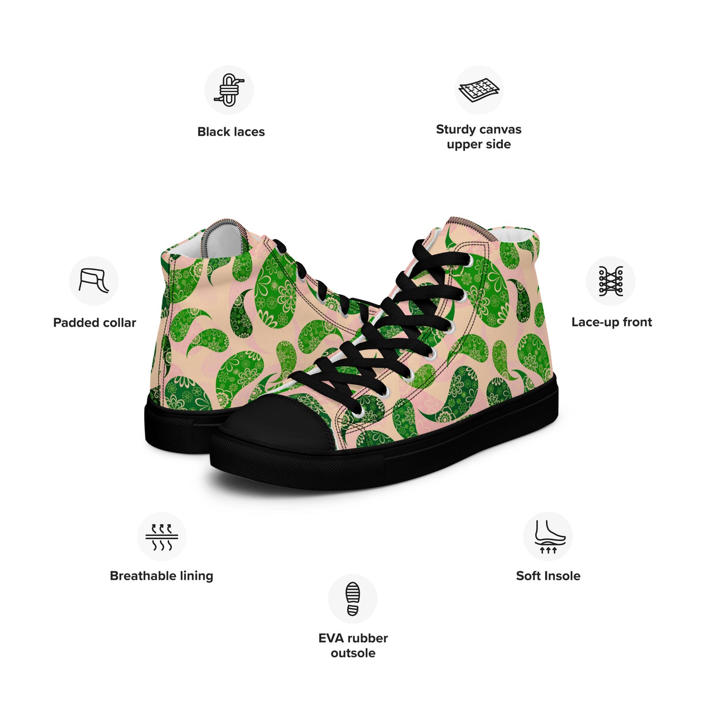 Women’s high top canvas shoes- Paisley Pattern II