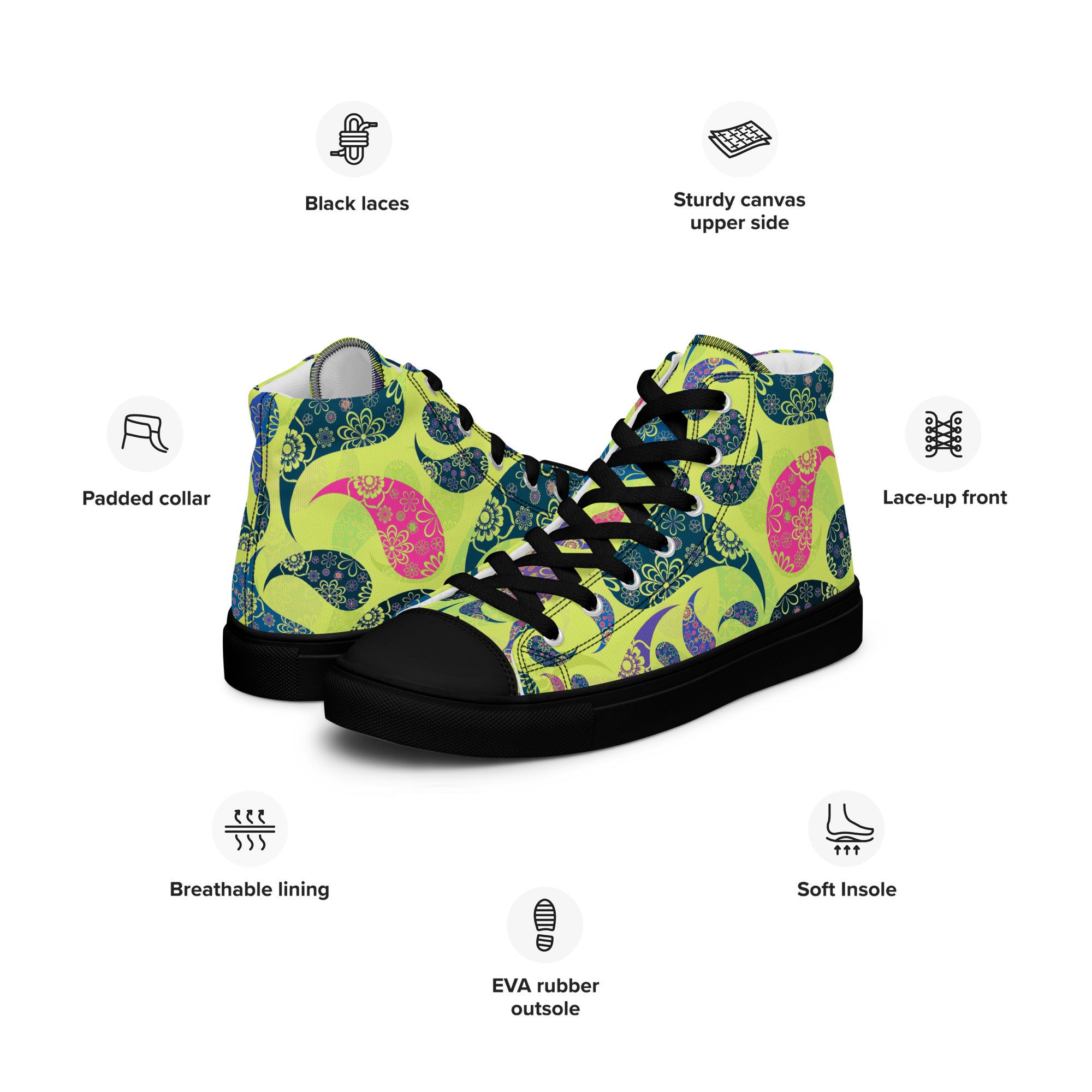 Women’s high top canvas shoes- Paisley Pattern 01