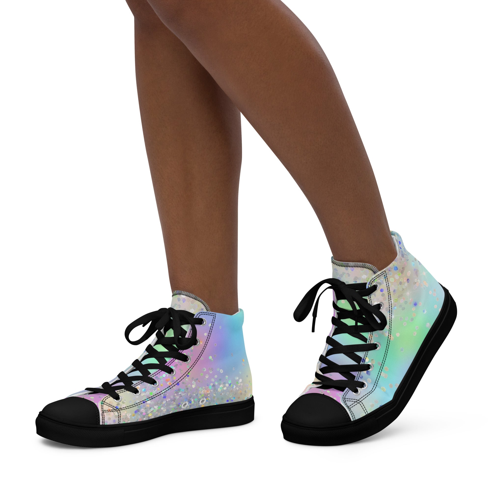 Women’s high top canvas shoes- Rainbow Holographic Glitter