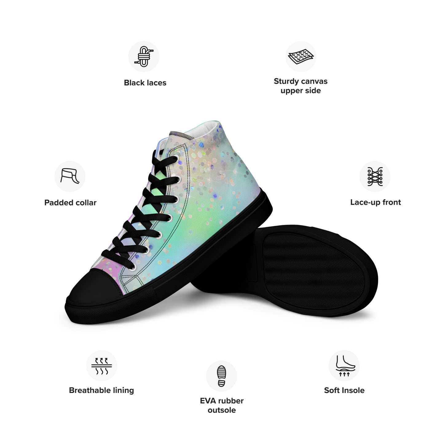 Women’s high top canvas shoes- Rainbow Holographic Glitter
