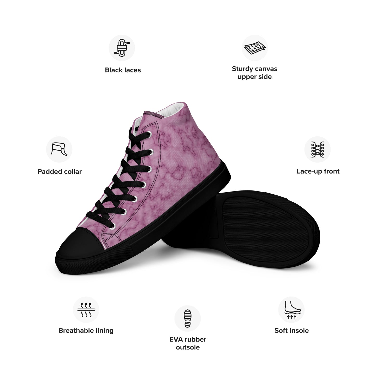 Women’s high top canvas shoes- Pink Marble
