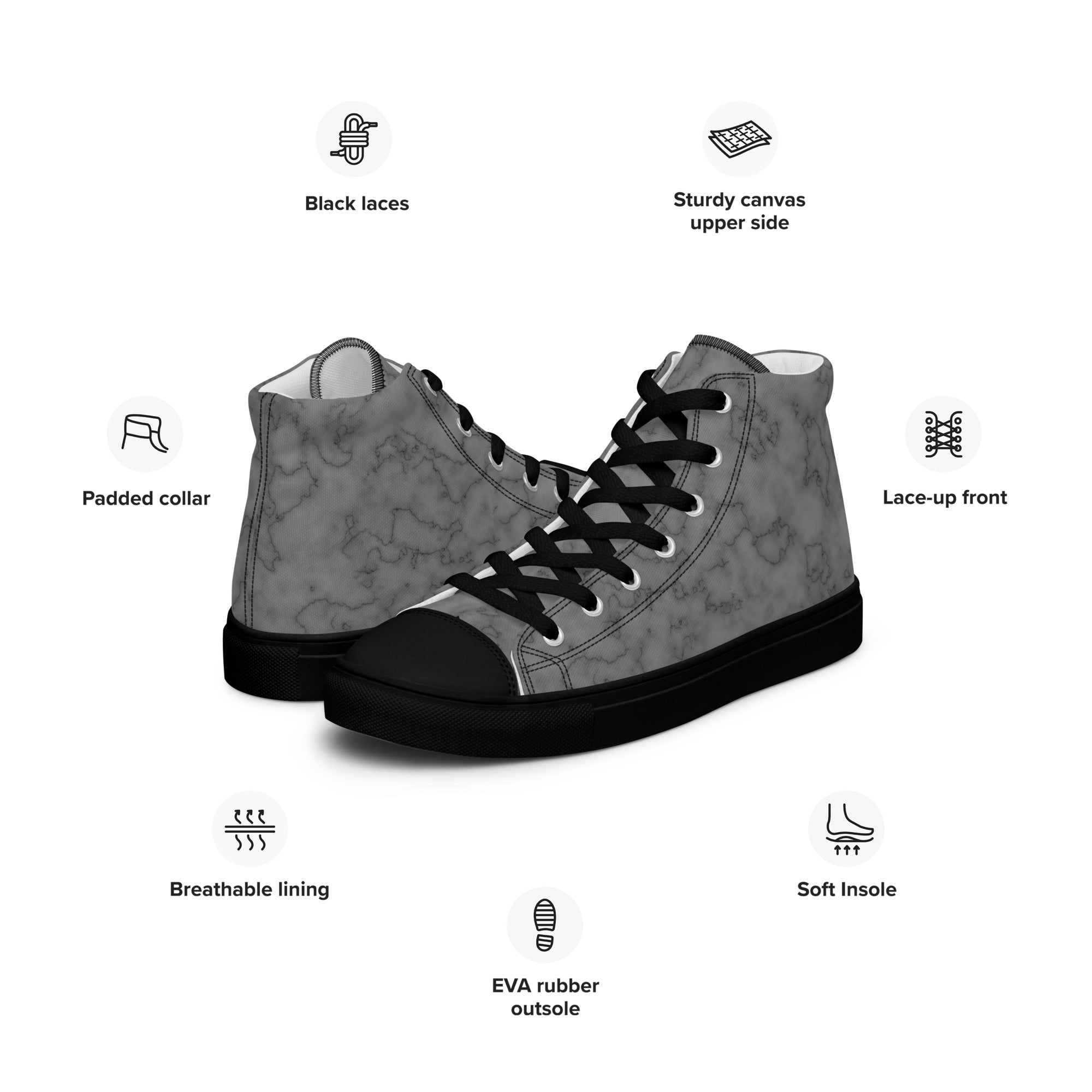 Women’s high top canvas shoes- Grey Marble