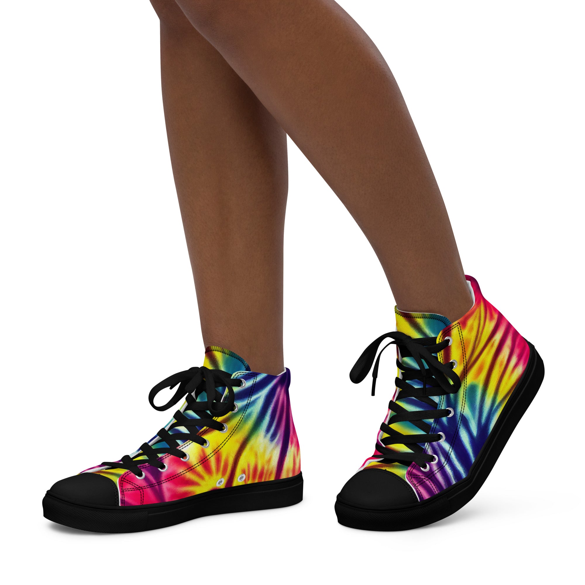Women’s high top canvas shoes- Floral Tie Dye Pattern 01