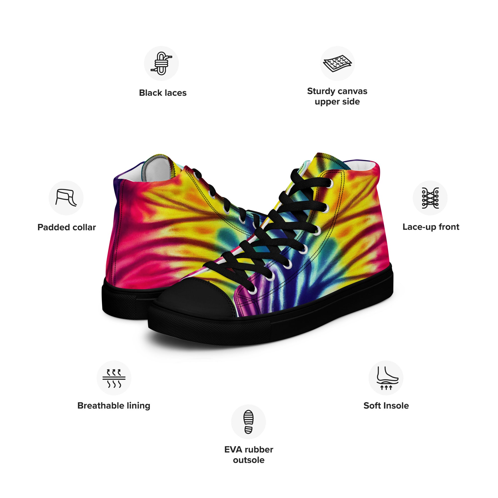 Women’s high top canvas shoes- Floral Tie Dye Pattern 01