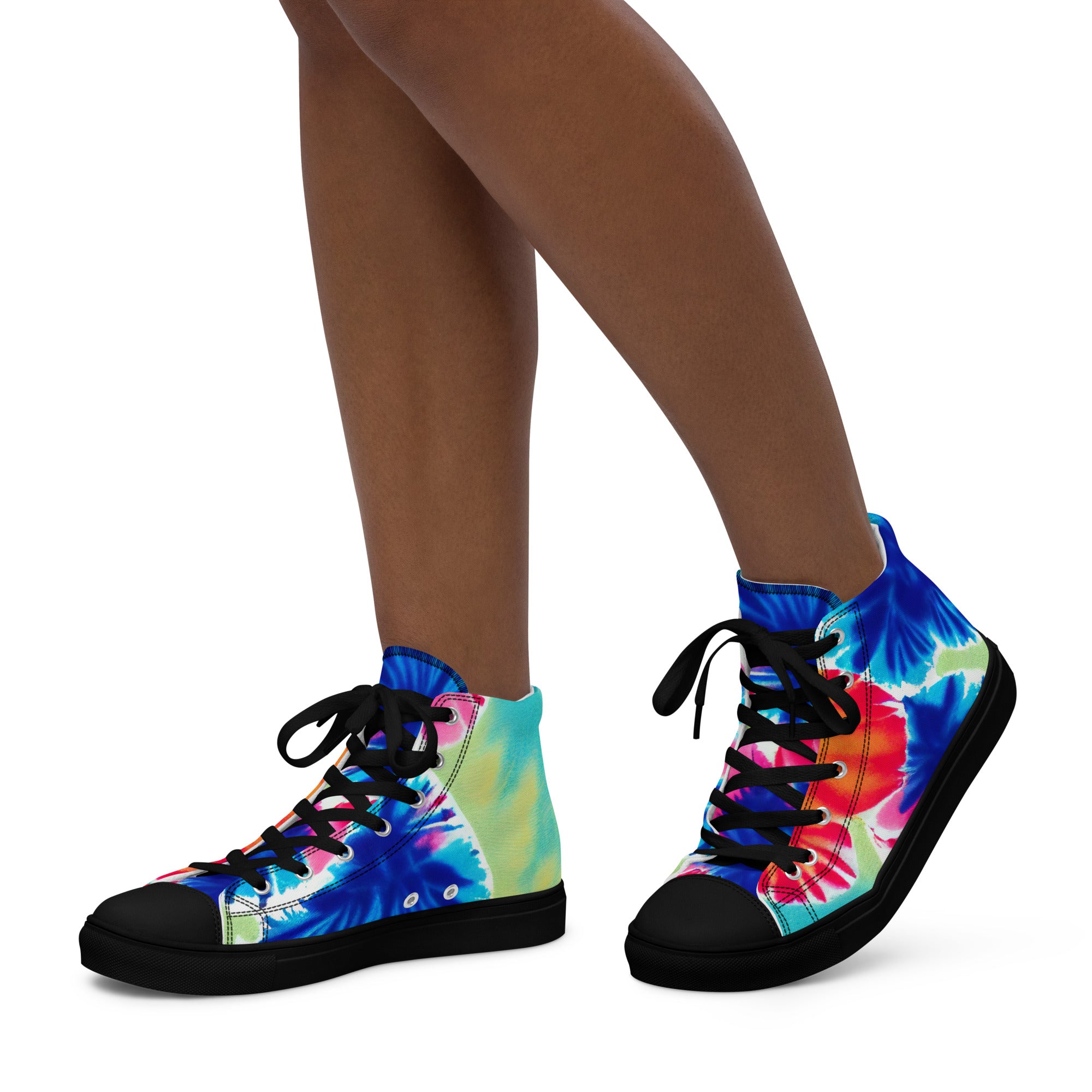 Women’s high top canvas shoes- Hearts Tie Dye Pattern 01