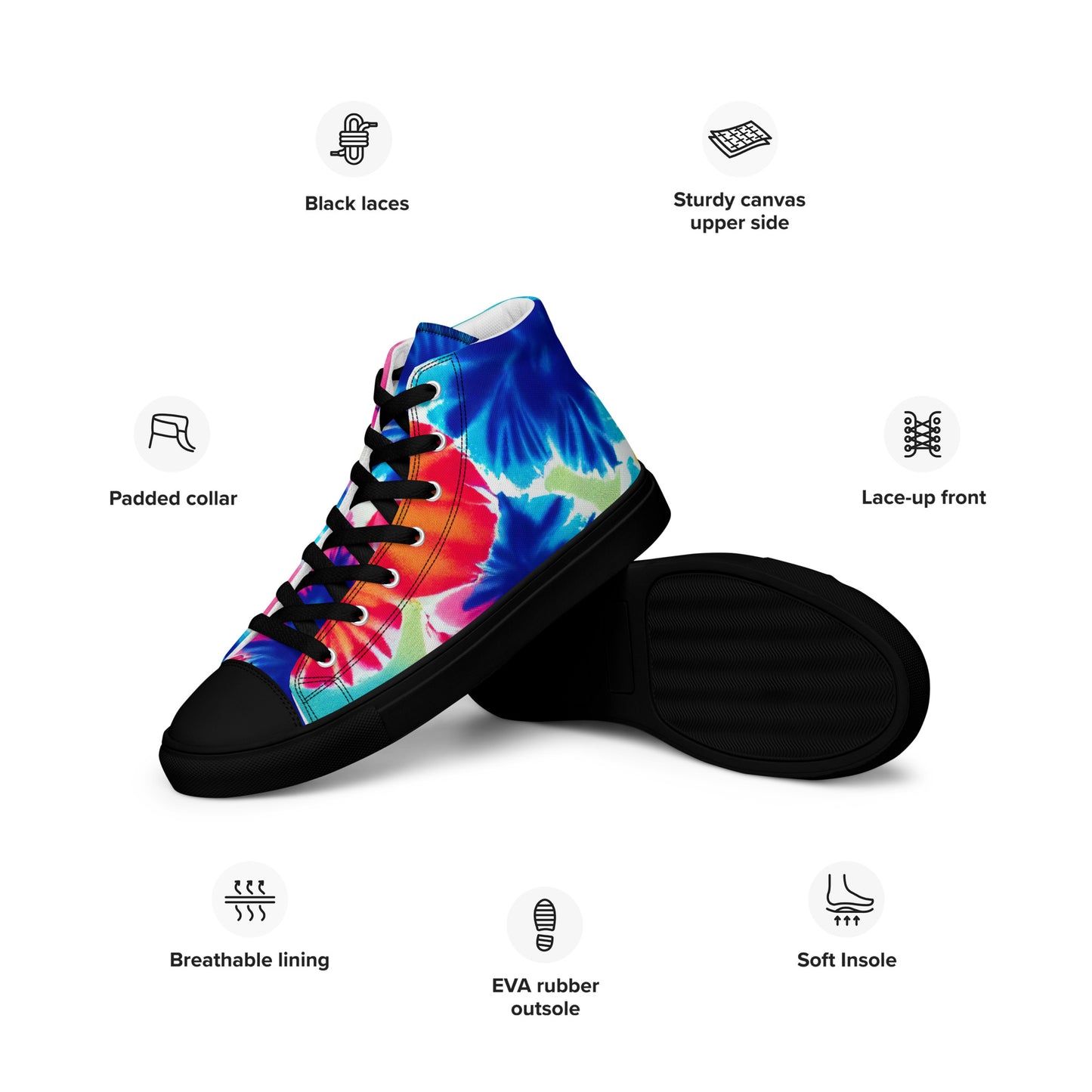 Women’s high top canvas shoes- Hearts Tie Dye Pattern I