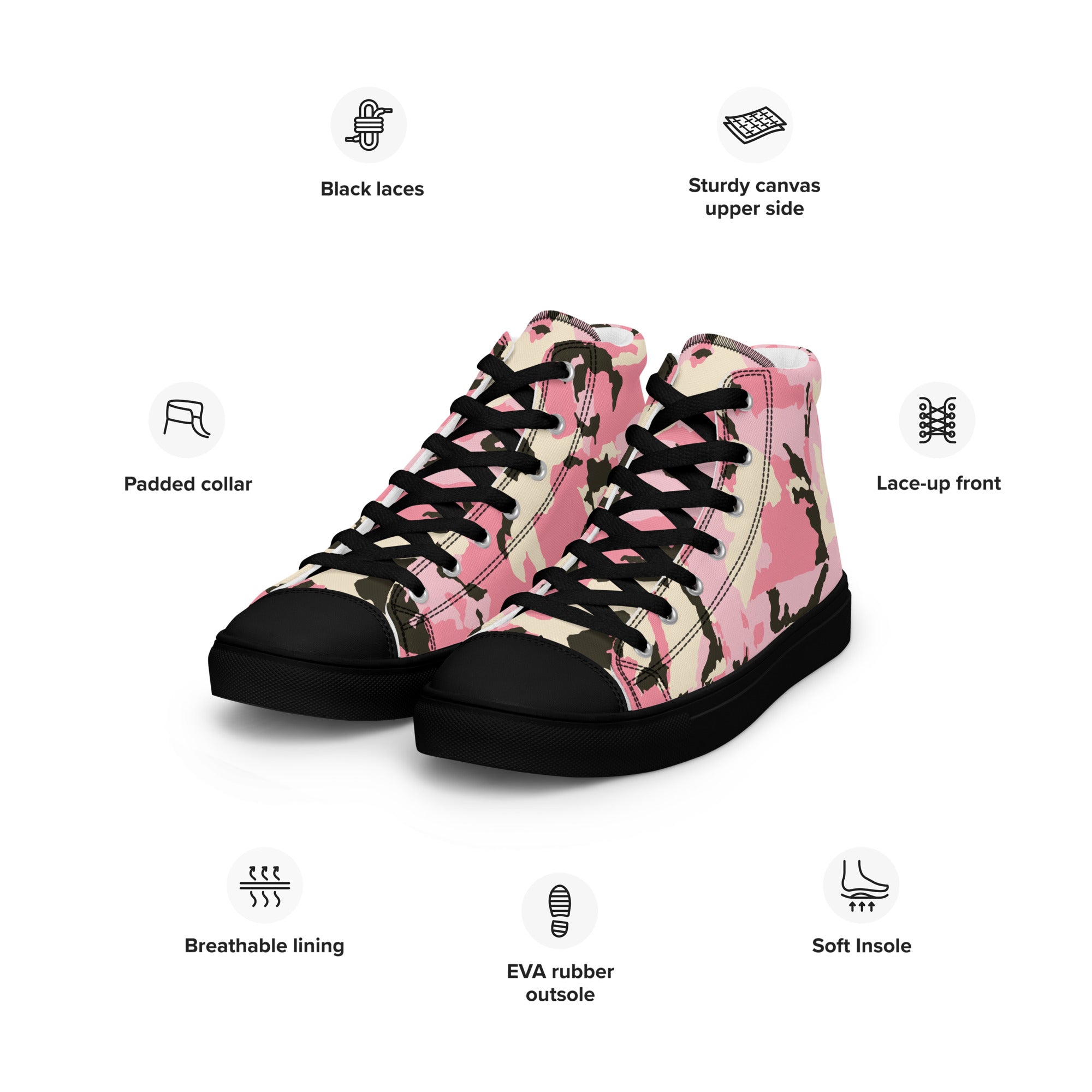 Women’s high top canvas shoes- Camo Pink