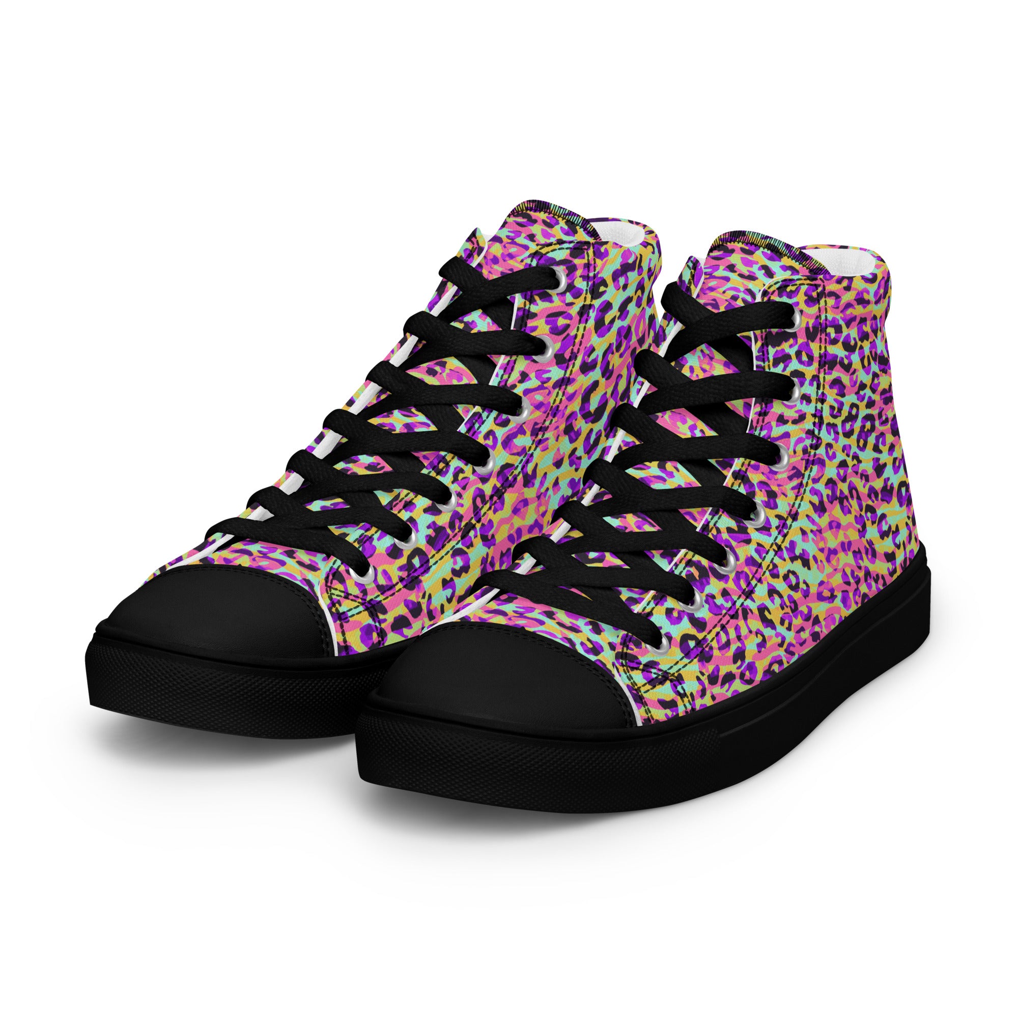 Women’s high top canvas shoes- Zebra and Leopard Print Pink with Yellow
