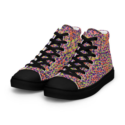 Women’s high top canvas shoes- Zebra and Leopard Print Orange with Yellow