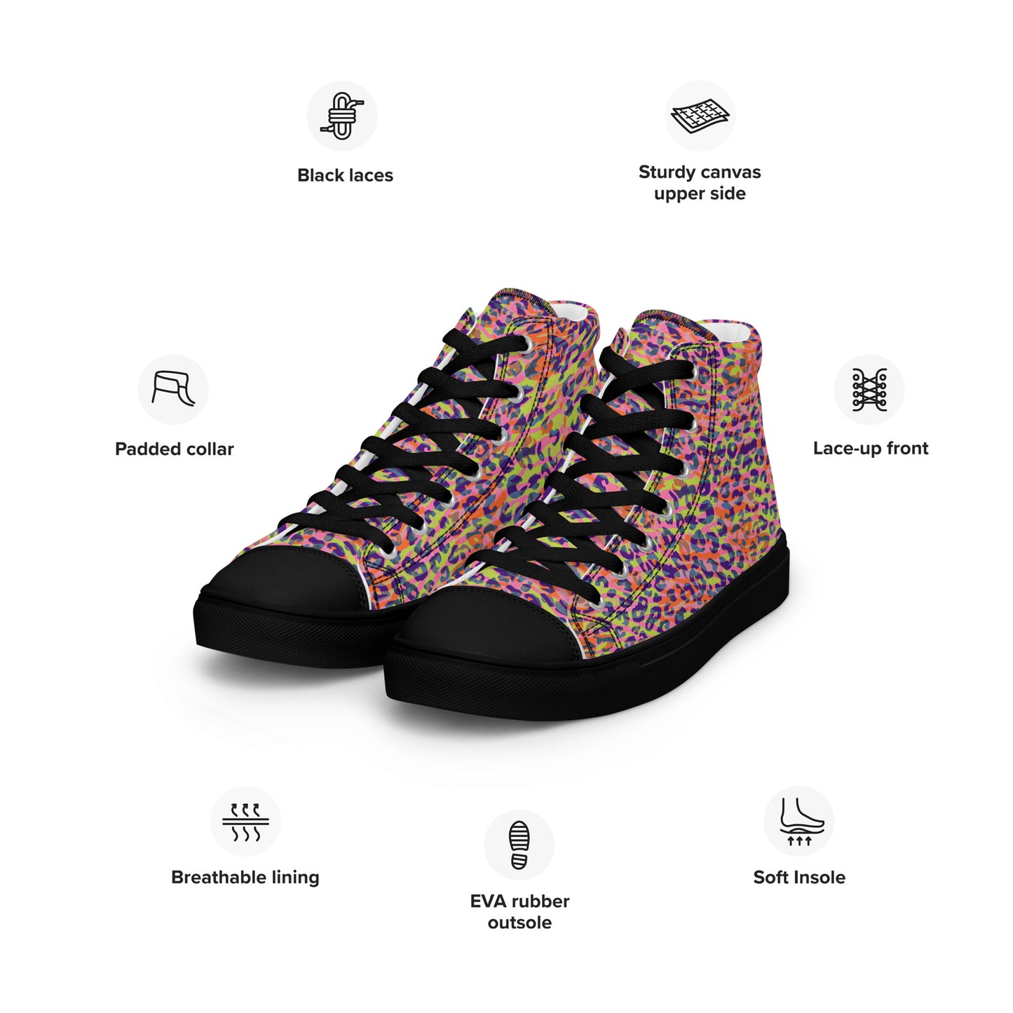 Women’s high top canvas shoes- Zebra and Leopard Print Orange with Yellow