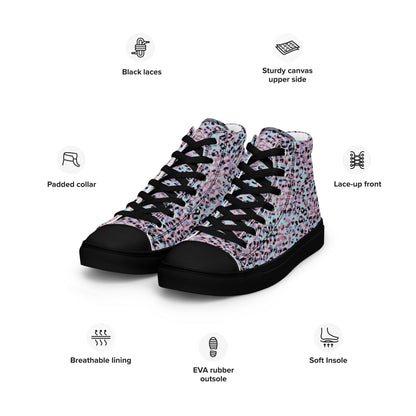 Women’s high top canvas shoes- Zebra and Leopard Print Pink with Cyan