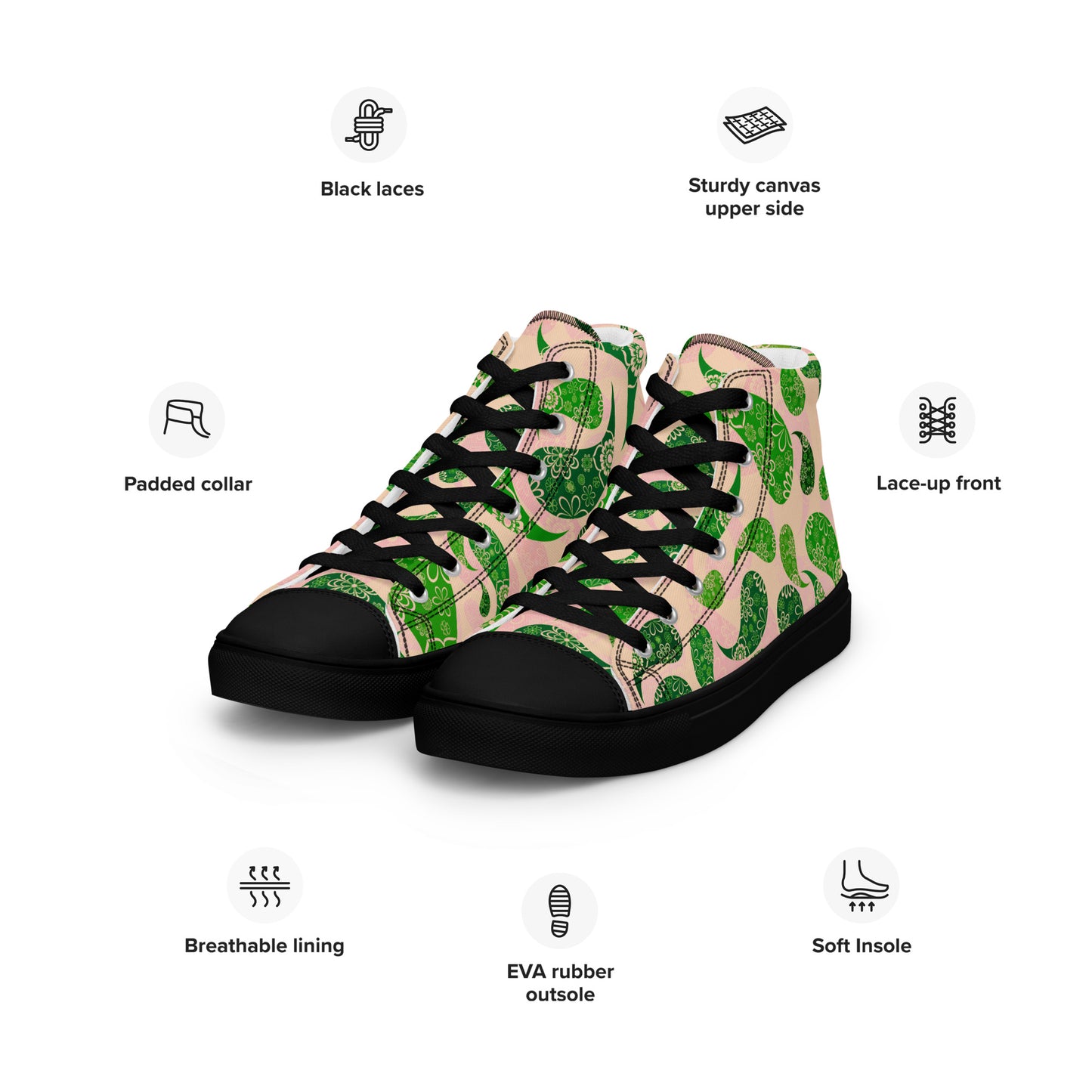 Women’s high top canvas shoes- Paisley Pattern II