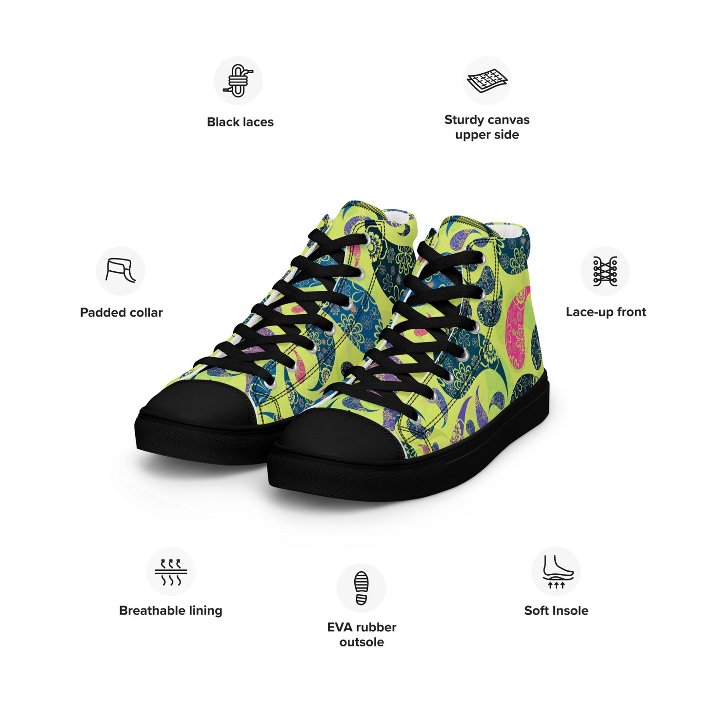 Women’s high top canvas shoes- Paisley Pattern I