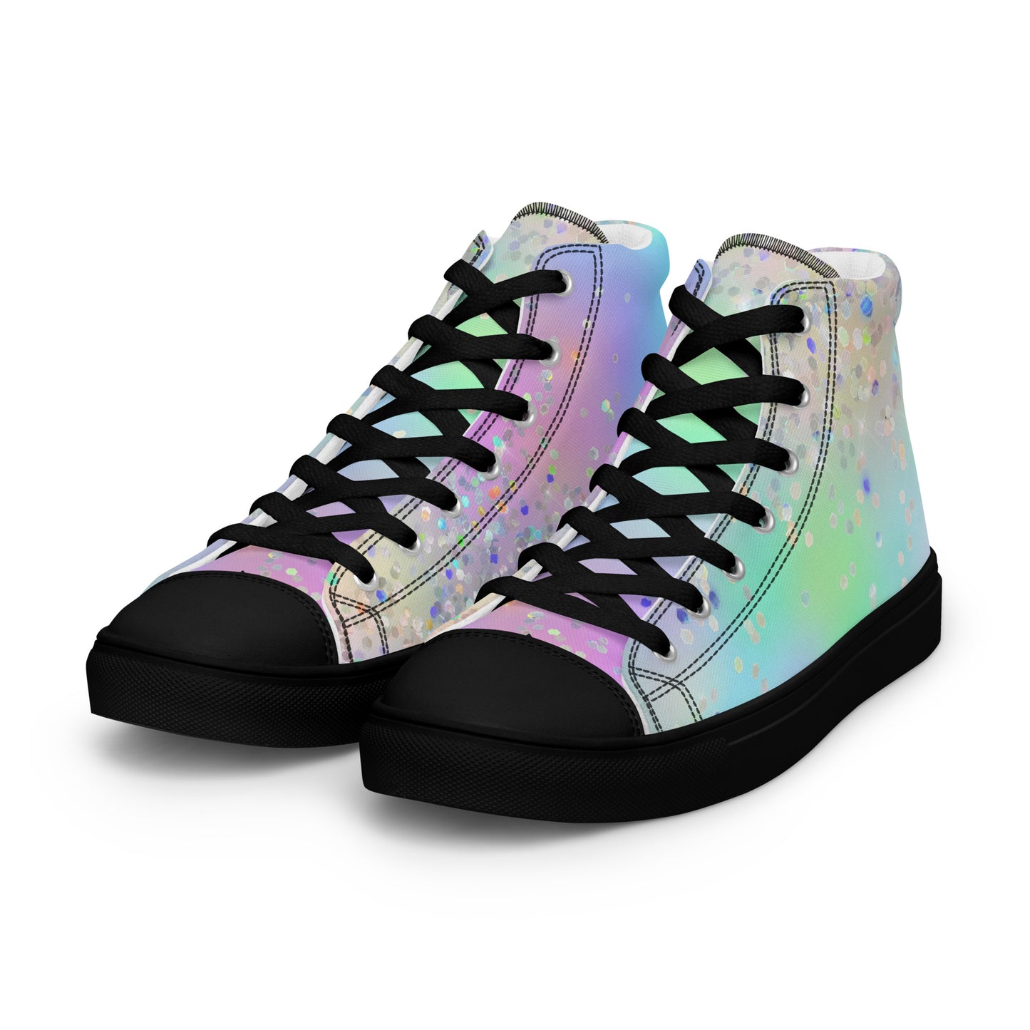 Women’s high top canvas shoes- Rainbow Holographic Glitter