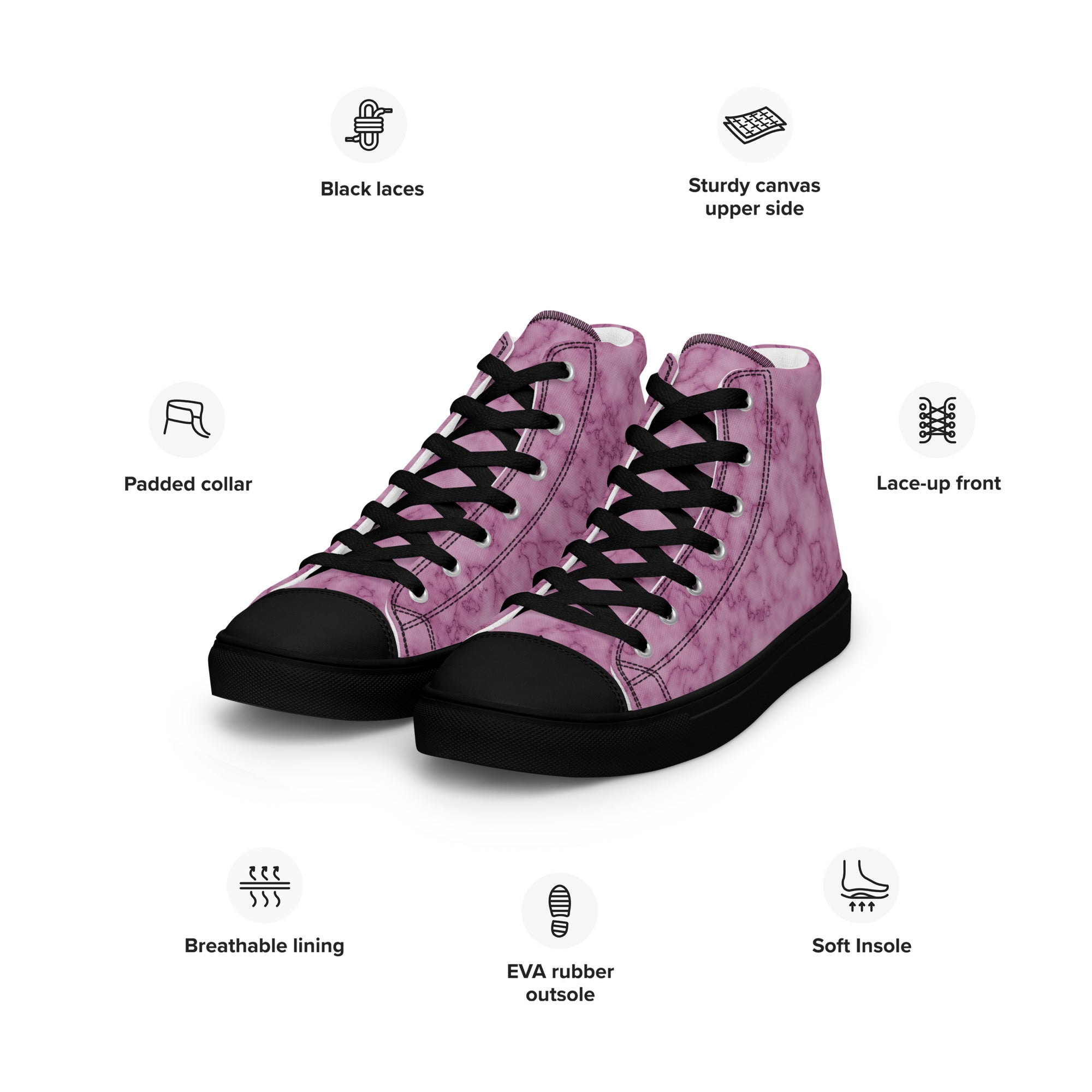 Women’s high top canvas shoes- Pink Marble